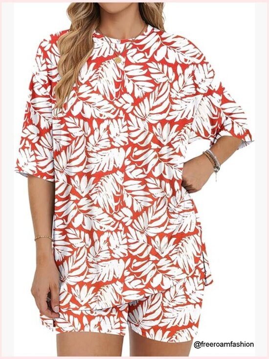 Other - Women's Two Piece Lounge Set Crew Neck Short Sleeve Oversized Shorts Set
